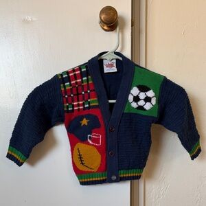 Vintage Toddler Sports Patchwork Cardigan - Navy, Red, Green